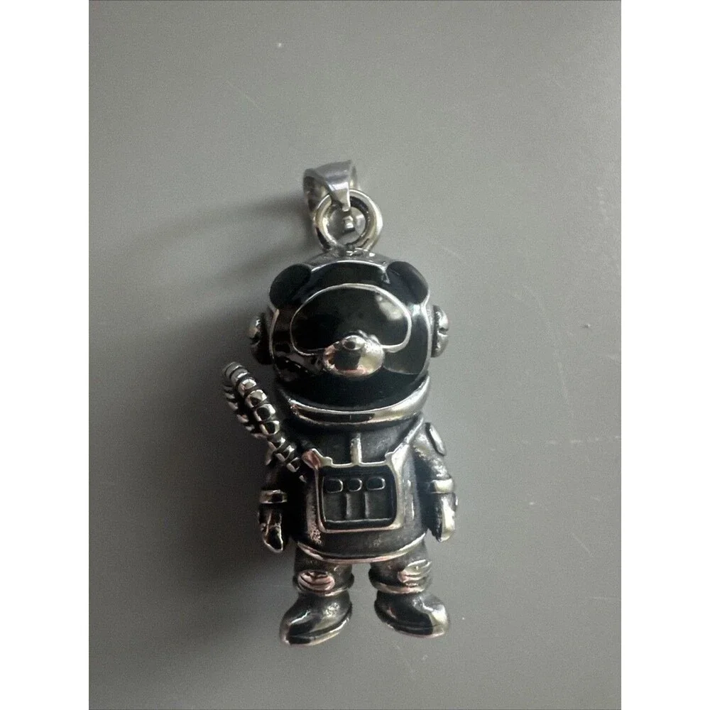 Astronaut Bear Stainless Steel Pendant 24 Inch Cuban Link Chain Gift Trendy